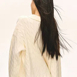 LULU & SKY Women Shirt Collar Cable Knit Pullover Sweaters image 2