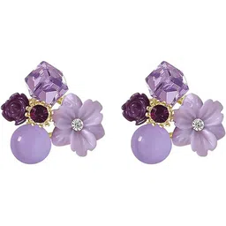 PolluxCraft Gold-Plated Artificial Stones Studded Korean Floral Shaped Studs image 3