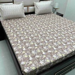 Pure Decor Lifestyle Brown & White Floral Cotton 380 TC King Bedsheet Set 2.73 m x 2.76 m-picture-49