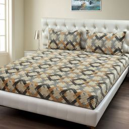MORADO Off White & Grey Geometric 180 TC Queen Bedsheet with 2 Pillow Covers-picture-8