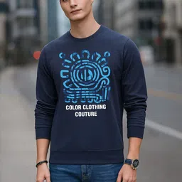 moda rapido Roadster Men Navy Blue Printed Round Neck Cotton Long Sleeves Casual Pullover Sweatshirts-picture-34