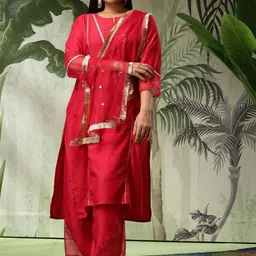 Bani Women Plus Size Regular Regular Gotta Patti Straight Kurta with Palazzos & Dupatta image 4
