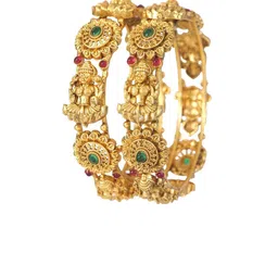 SGA FASHION Set Of 2 Gold-Plated American Diamond Studded Temple Bangles image 2