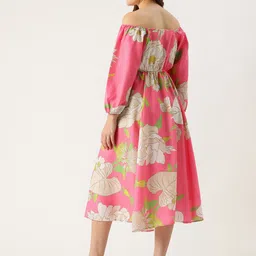 Sleek Italia Women Floral Printed Cotton Off-Shoulder Puff Sleeve Empire Midi Dress image 5