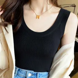 Outzidr Solid Scoup Neck Sleeveless Fitted Tank Top-picture-34