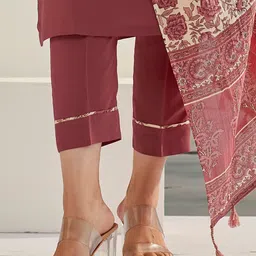 KALINI Floral Embroidered Pure Cotton Kurta With Trousers & Dupatta image 3