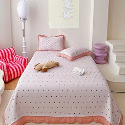 JC HOME Pink Polka Dots Printed 162 TC Double King Bed Cover Set 2.0 m x 2.3 m-image-37