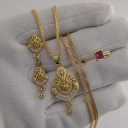 OM KRISHIV COLLECTION Women Gold Brass Gold -Pleated Jewellery Set-image-2