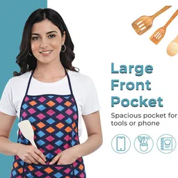 Kuber Industries Blue & Pink Navajo Printed Cotton Apron for Kitchen with Front Pocket image 2