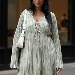 DressBerry Curve Striped Tie-Up Neck Flared Sleeve Sheath Mini Dress-picture-22