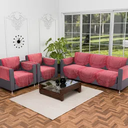 Kuber Industries Maroon & White 16 Pieces Printed Cotton 5 Seater Sofa Cover With Arms image 2