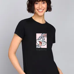 HESHA Women Bugs Bunny Graphic Printed Round Neck Pure Cotton Relaxed Fit T-shirt-image-19