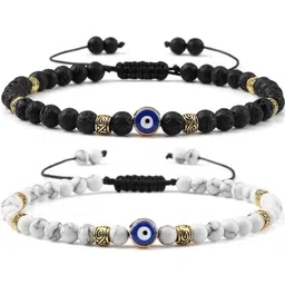 STYLEKRAFT Unisex Black Beaded Evil Eye Brass Bracelet-image-0