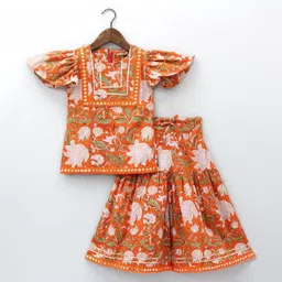 YK Girls Floral Printed Regular Mirror Work Kurti with Sharara-picture-33