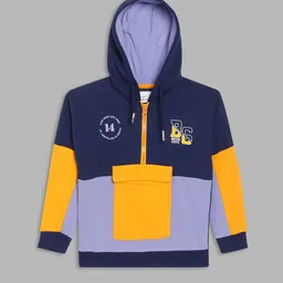 Blue Giraffe Boys Colourblocked Hood Cotton Pullover Sweatshirt-picture-1