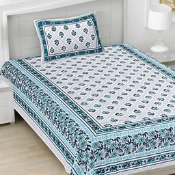 FrionKandy Living Turquoise Blue Floral Pure Cotton 180 TC Bedsheet Set 2.28 m x 1.52 m-image-26