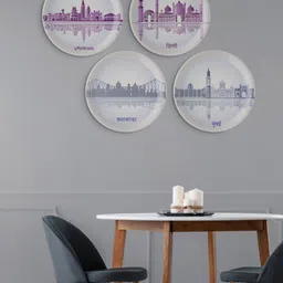 nestroots White & Purple Printed Ceramic Wall Plate-picture-21