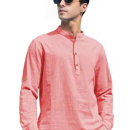 APEKTRA Men Solid Mandarin Collar Cotton Kurta image 2