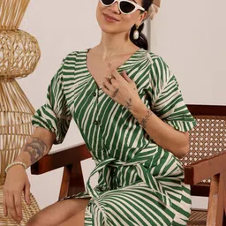 Lative Colours of Fashion Striped Cotton Fit & Flare Midi Dress image 3