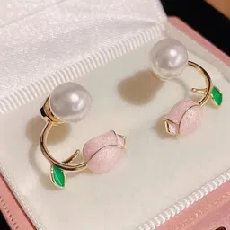 AGARWALPRODUCT Korean Gold-Plated Pearls Beaded Floral Studs image 4