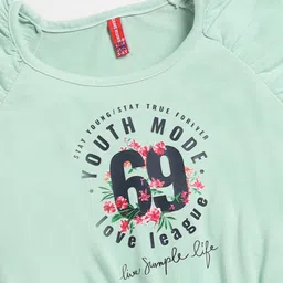 Here&Now X Game Begins Girls Typography Printed Flutter Sleeve Cotton Fit & Flare Dress image 2