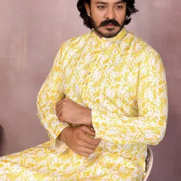 AmiFashion Men Abstract Printed Cotton Kurta with Churidar-image-69