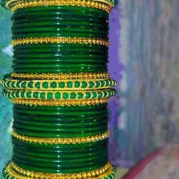 Only Offers Set Of 10 Green Glass Artificial Stones & Beads Bangle image 2