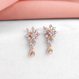 GIVA Women 14 Kt Rose Gold Petal Poetry Diamond Earrings-picture-11
