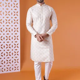 AURIK Men Regular Pure Silk Kurta with Pyjamas-picture-14