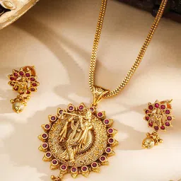 South Temple Jewellery Gold-Plated Stones-Studded Jewellery Set-picture-14
