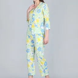 MALANDRO Floral Printed Lapel Collar Pure Cotton Shirt With Trouser image 5