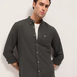THE BEAR HOUSE Men Slim Fit Solid Button-Down Collar Cotton Casual Shirt-image-12