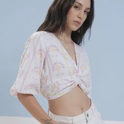 Vara By Vishudh Women Ethnic Motifs Embroidered Bishop Sleeves Crop Top image 4