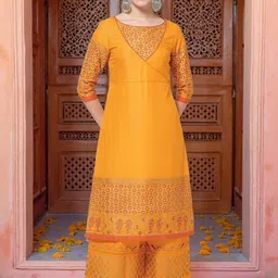 SZN Ethnic Motifs Printed Angrakha Kurta with Palazzos-image-15