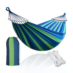 We3 Blue & Green Striped Hammock Swing With Carry bag & Straps-image-21