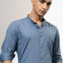 HIGHLANDER Men Mandarin Collar Horizontal Striped Cotton Casual Shirt-picture-10