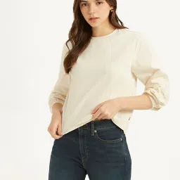 levi's Women's Embroidered Off White Round Neck Top image 1