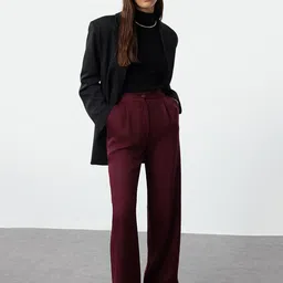 Trendyol Women Solid Regular Fit Parallel Trousers-picture-15