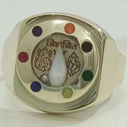 R G MART Unisex Ashtadhatu Trishakti Shank 7 Stone Gold-Plated Brass Finger Ring-image-15