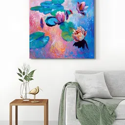 999Store Blue & Pink 1 Piece Canvas Floral and Botanical Wall Paintings-picture-11