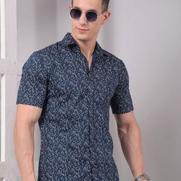 Crimsoune Club Men Classic Slim Fit Abstract Printed Spread Collar Casual Shirt-picture-32