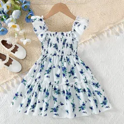 White World Girls Floral Printed Square Neck Fit & Flare Dress-image-65