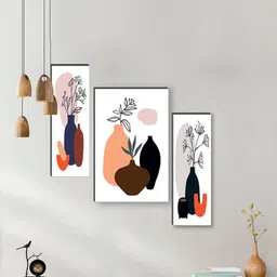 SAF White 3 Pcs Pretty Flowerpot UV Textured Self Adhesive Framed Paintings Wall Art-picture-22