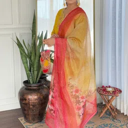 SHREE KHODAL FASHION Floral Embroidered Thread Work Kurta With Trousers And Dupatta image 3