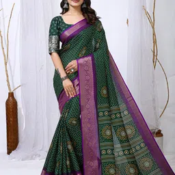 Mitera Zari Pure Cotton Bandhani Saree image 1