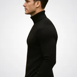b brother apparels Men Solid High Neck Black Sweater image 3