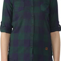 campus sutra Women Regular Fit Checkered Spread Collar Casual Shirt image 5