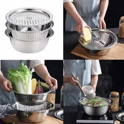 mooues 3-in-1 Stainless Steel Grater, Drain Basket & Vegetable Cutter Set (26cm) Strainer image 4
