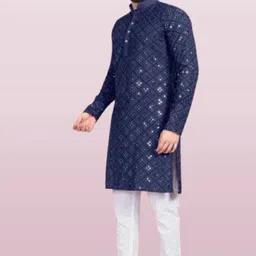 bitter Men Self Design, Embroidered Cotton Blend A-line Kurta-picture-32
