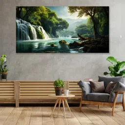 nestroots Canvas Framed Enchanted Forest Waterfall Pink Serenity Wall Painting(24X48 Inch)-picture-34